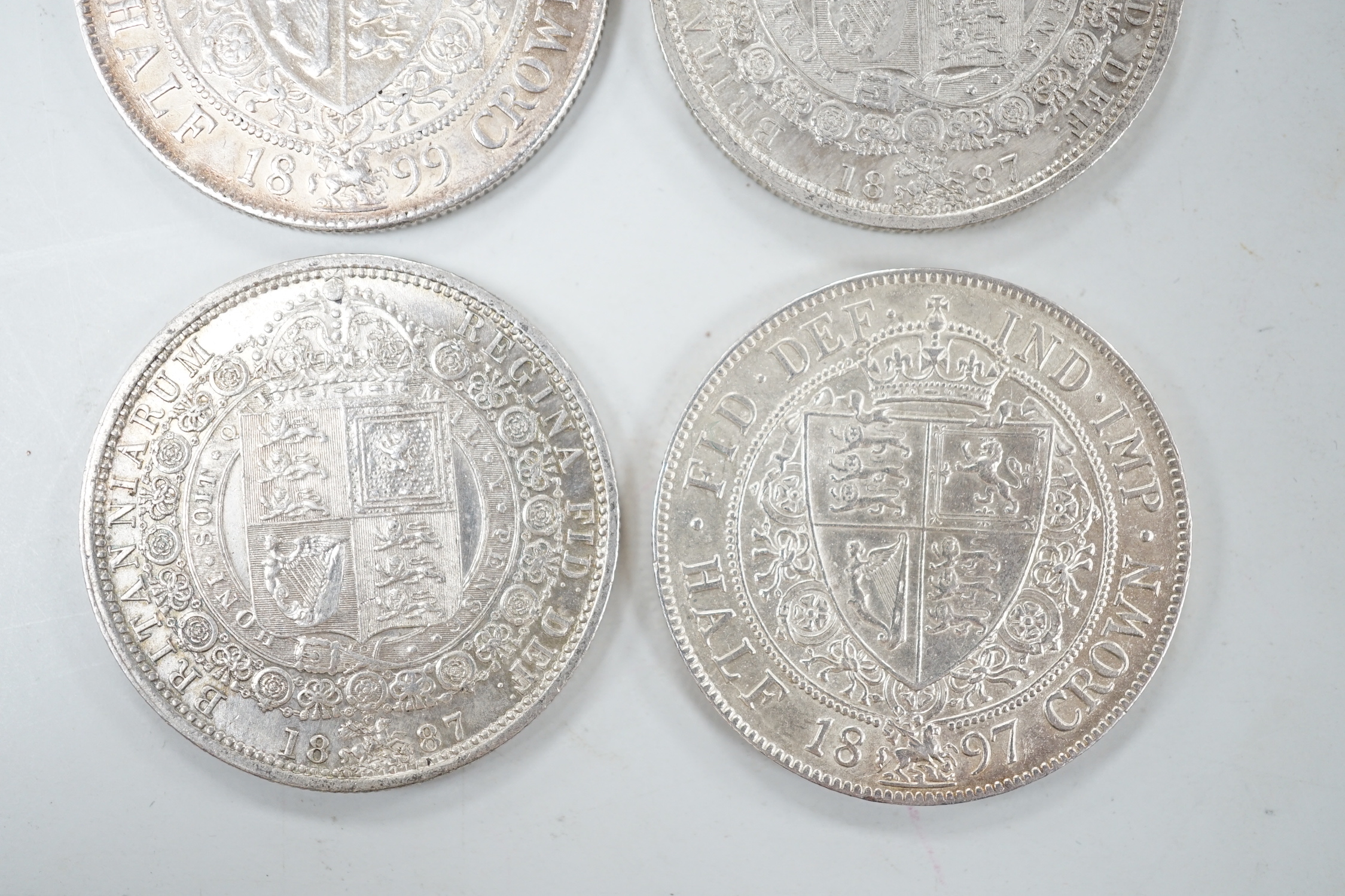 Victoria halfcrowns 1887 x 2, 1897, EF and 1899, NEF